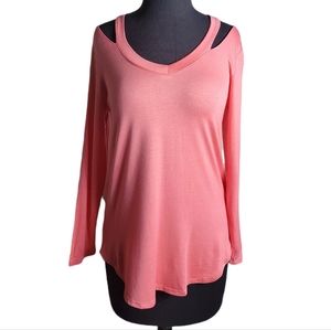 Lyss Loo cold shoulder cut me out orange long sleeve top size medium